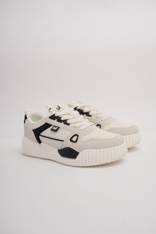 Tenis crema con gris y detalles negros