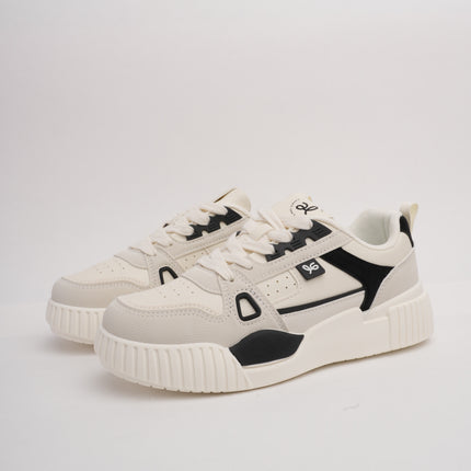 Tenis crema con gris y detalles negros