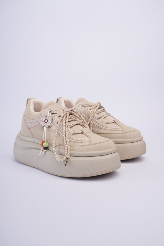 Tenis de plataforma taupe con accesorio