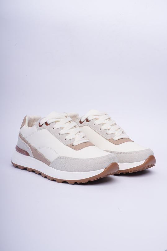 Tenis deportivos beige con detalles café