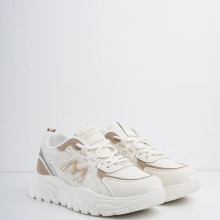 Tenis deportivos blancos con detalles beige