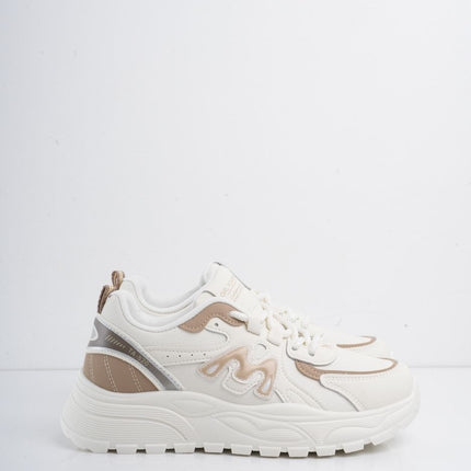 Tenis deportivos blancos con detalles beige