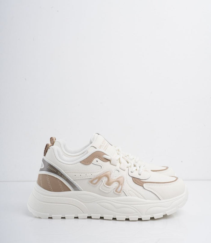 Tenis deportivos blancos con detalles beige