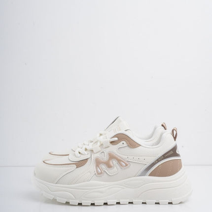 Tenis deportivos blancos con detalles beige