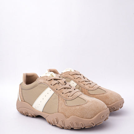 Tenis kaki con blanco y gamuza