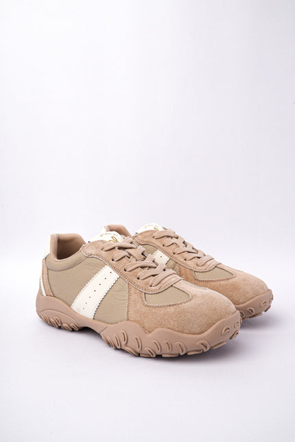 Tenis kaki con blanco y gamuza