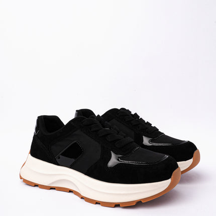 Tenis negros altos charol con gamuza