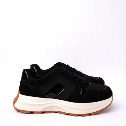 Tenis negros altos charol con gamuza