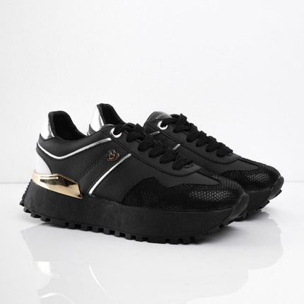 Tenis negros con dorado y plataforma