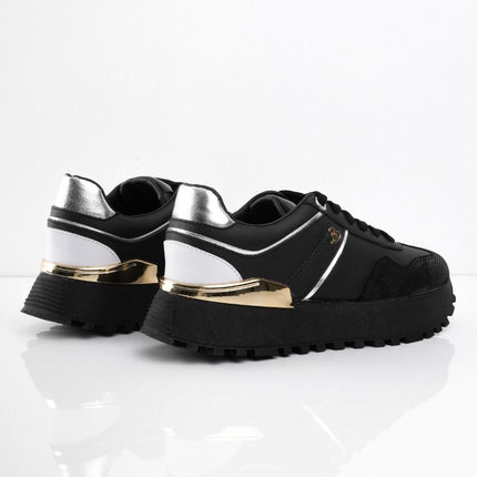 Tenis negros con dorado y plataforma