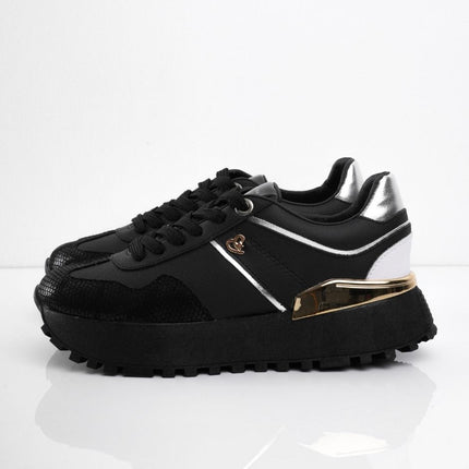 Tenis negros con dorado y plataforma