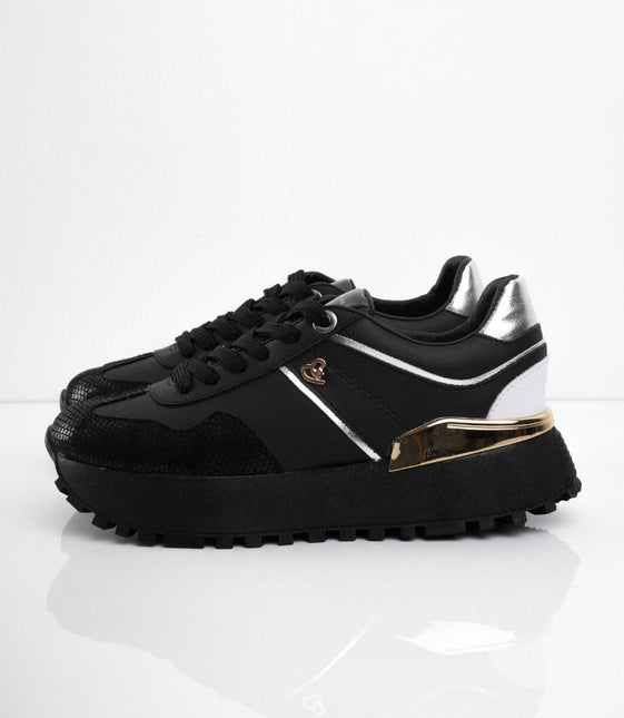 Tenis negros con dorado y plataforma