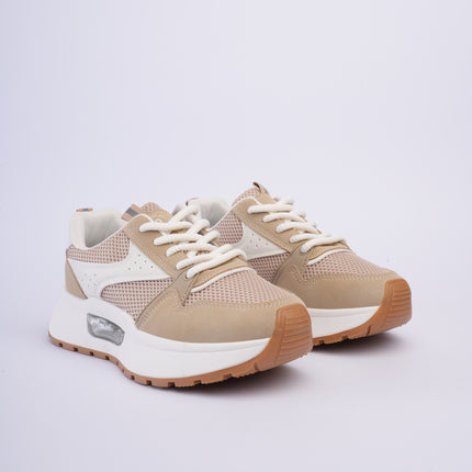 Tenis plataforma beige con blanco