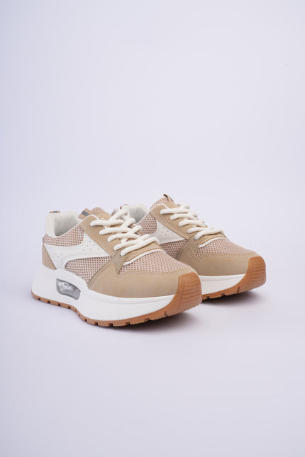 Tenis plataforma beige con blanco