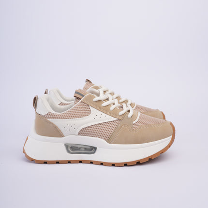 Tenis plataforma beige con blanco
