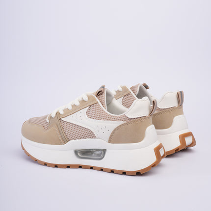 Tenis plataforma beige con blanco