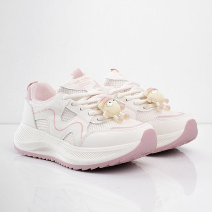 Tenis plataforma blancos con rosa y accesorio