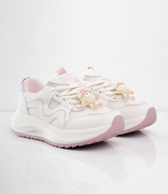 Tenis plataforma blancos con rosa y accesorio