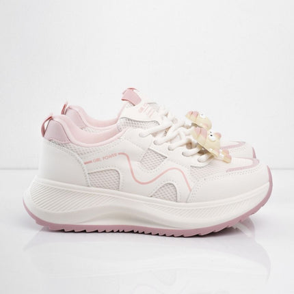 Tenis plataforma blancos con rosa y accesorio