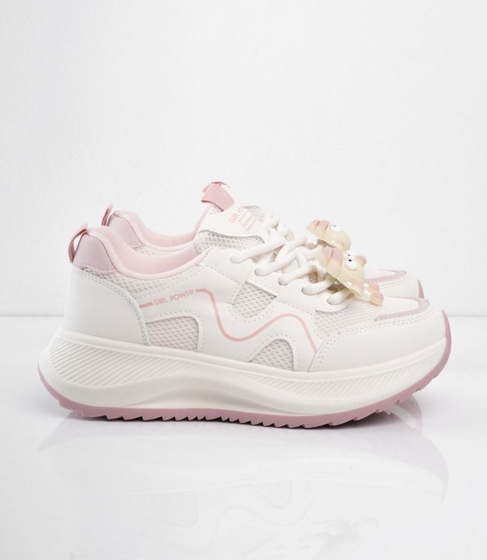 Tenis plataforma blancos con rosa y accesorio