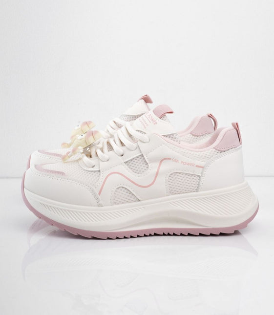 Tenis plataforma blancos con rosa y accesorio