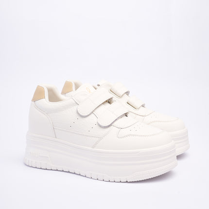 Tenis plataforma blancos x beige con velcro