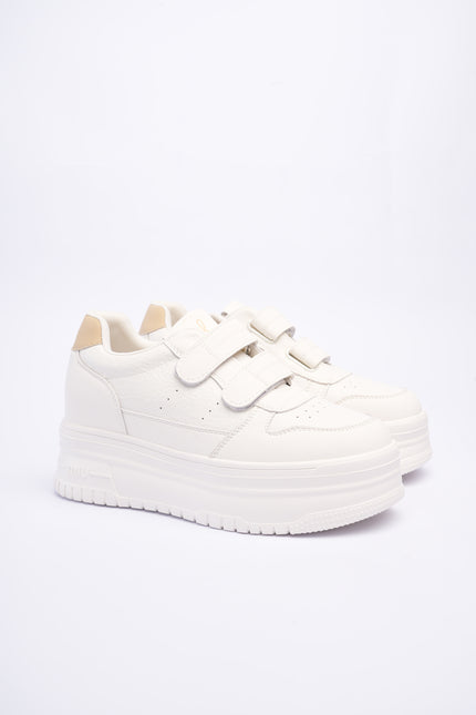 Tenis plataforma blancos x beige con velcro