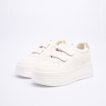 Tenis plataforma blancos x beige con velcro