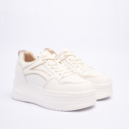 Tenis plataforma blancos x laterales beige