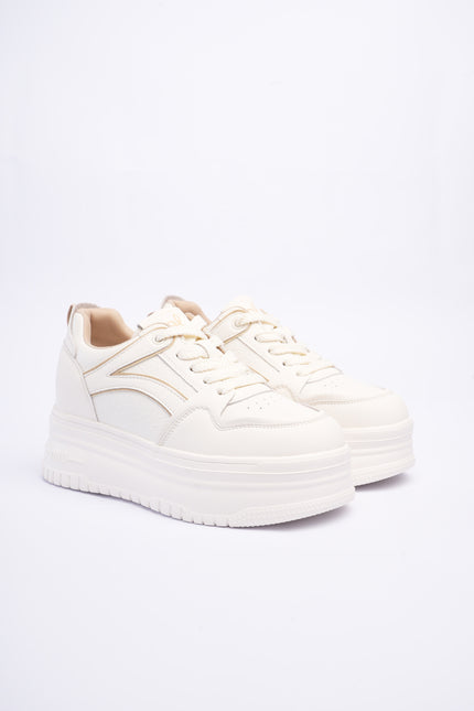 Tenis plataforma blancos x laterales beige