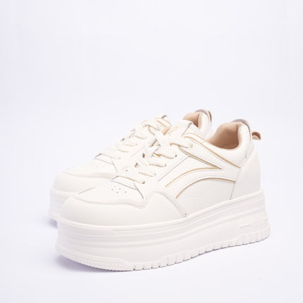 Tenis plataforma blancos x laterales beige