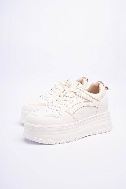 Tenis plataforma blancos x laterales beige