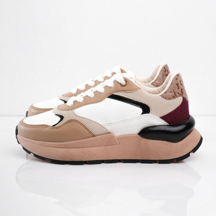 Tenis plataforma café con blanco y detalles