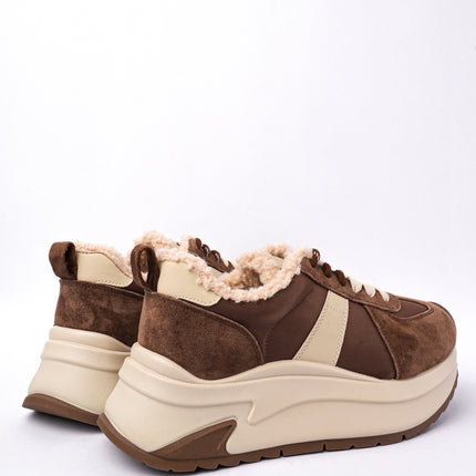 Tenis plataforma café con peluche interno