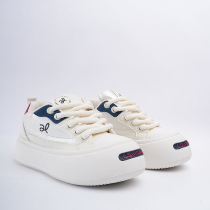 Tenis plataforma crema con azul