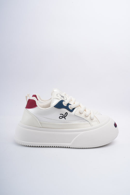 Tenis plataforma crema con azul