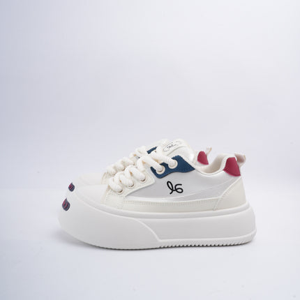 Tenis plataforma crema con azul