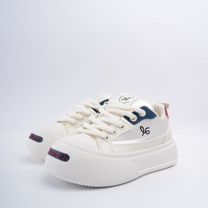 Tenis plataforma crema con azul