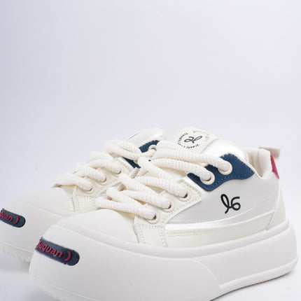 Tenis plataforma crema con azul