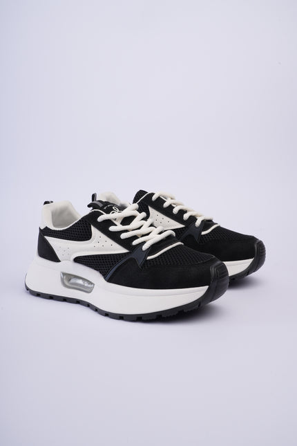 Tenis plataforma negros con blanco