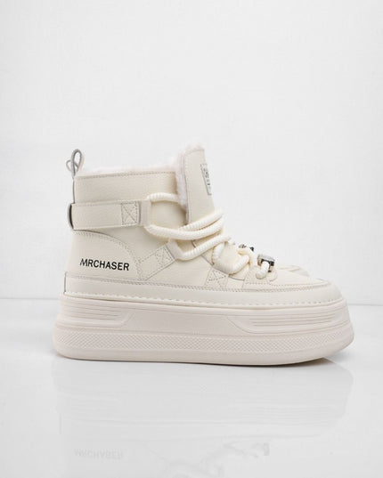 Tenis blancos de plataforma con peluche interno