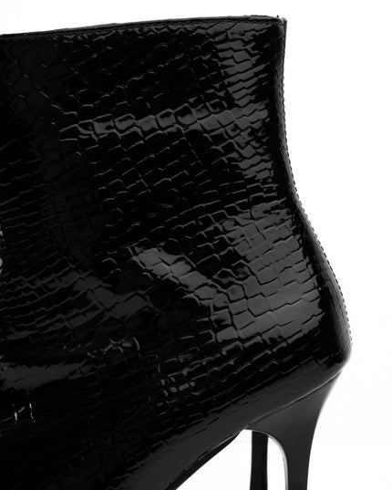 Botín croco negro y tacón puntilla