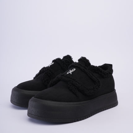 Zapatos ugg de peluche negros con velcro