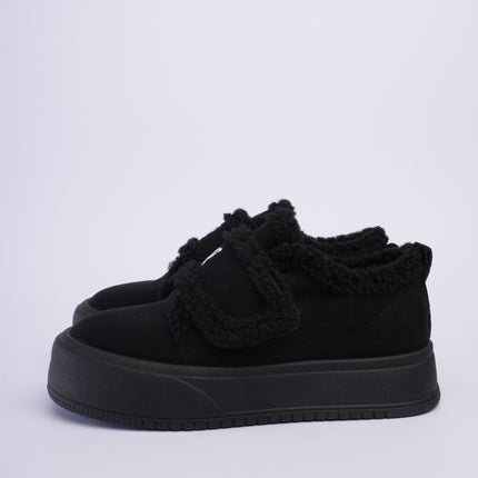 Zapatos ugg de peluche negros con velcro