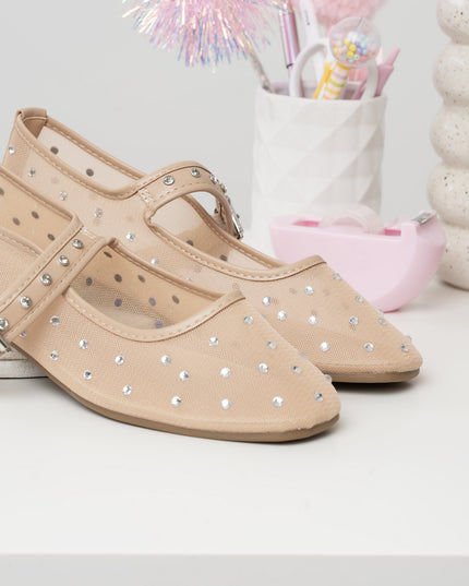 Bailarinas beige malla x apliques brillantes