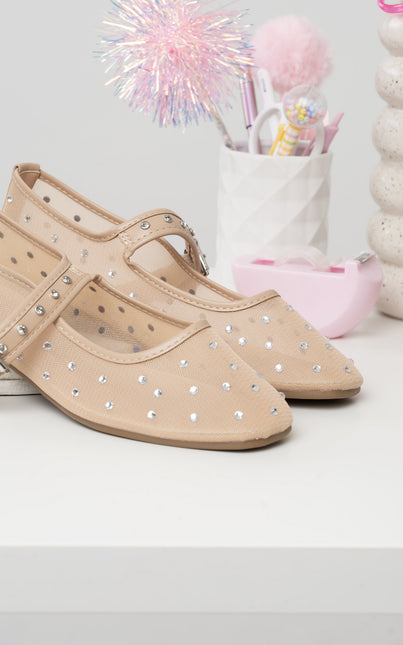 Bailarinas beige malla x apliques brillantes