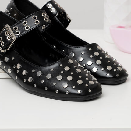 Bailarinas negras correa x apliques plateados