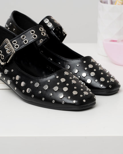 Bailarinas negras correa x apliques plateados