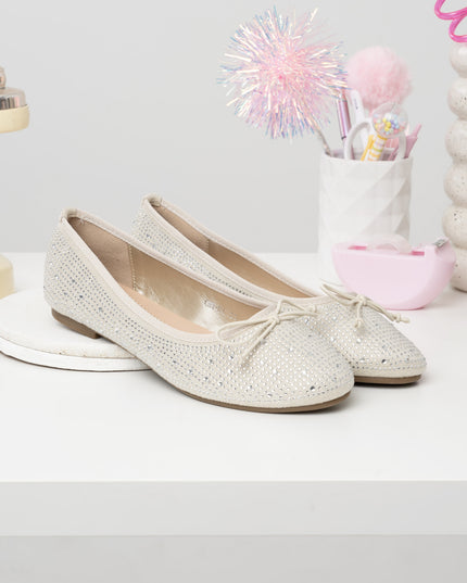 Baletas crema lazo x brillos
