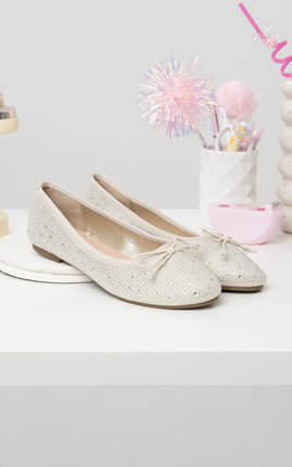 Baletas crema lazo x brillos